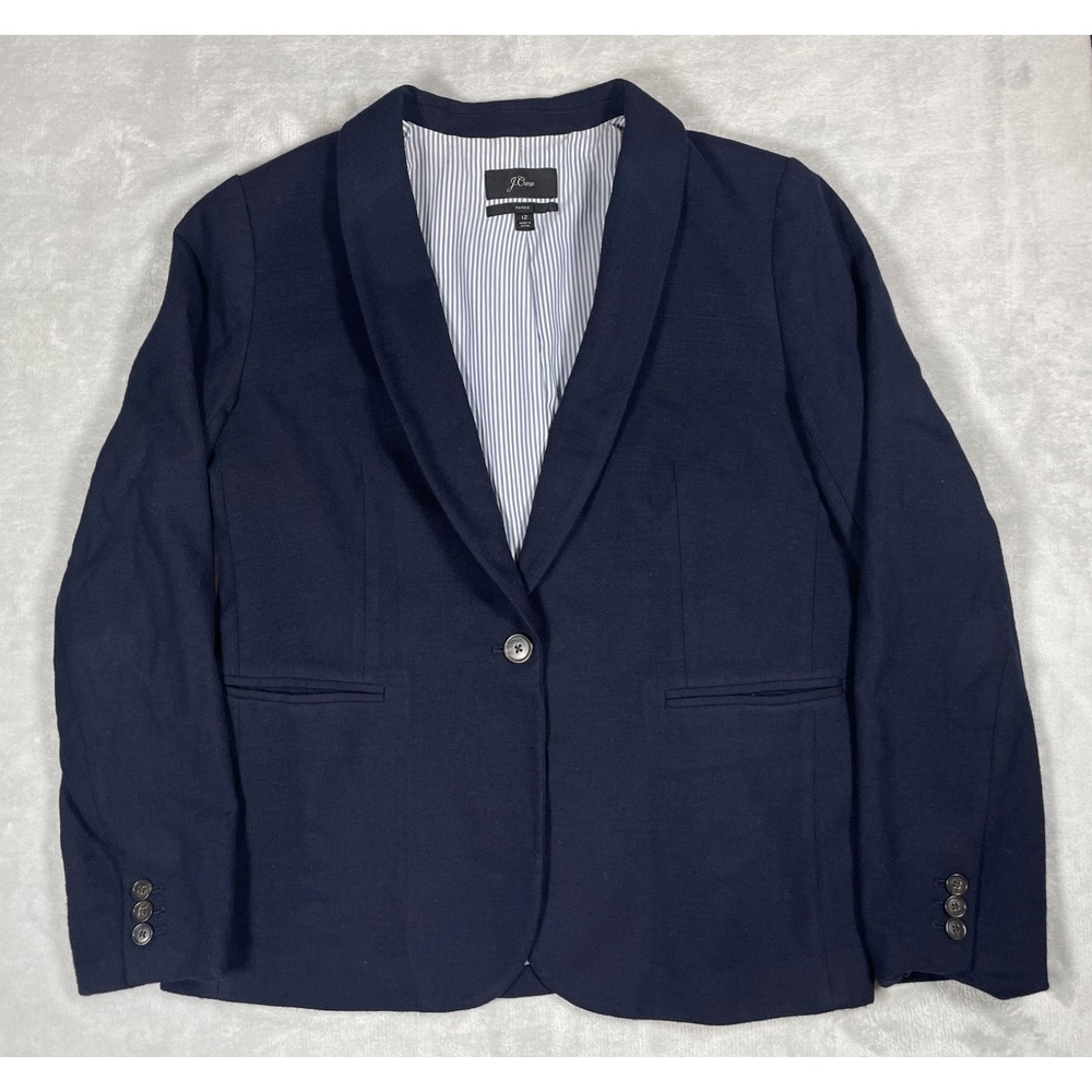 J.Crew Parke Blazer Women 12 Navy Blue Wool Blend One Button Jacket